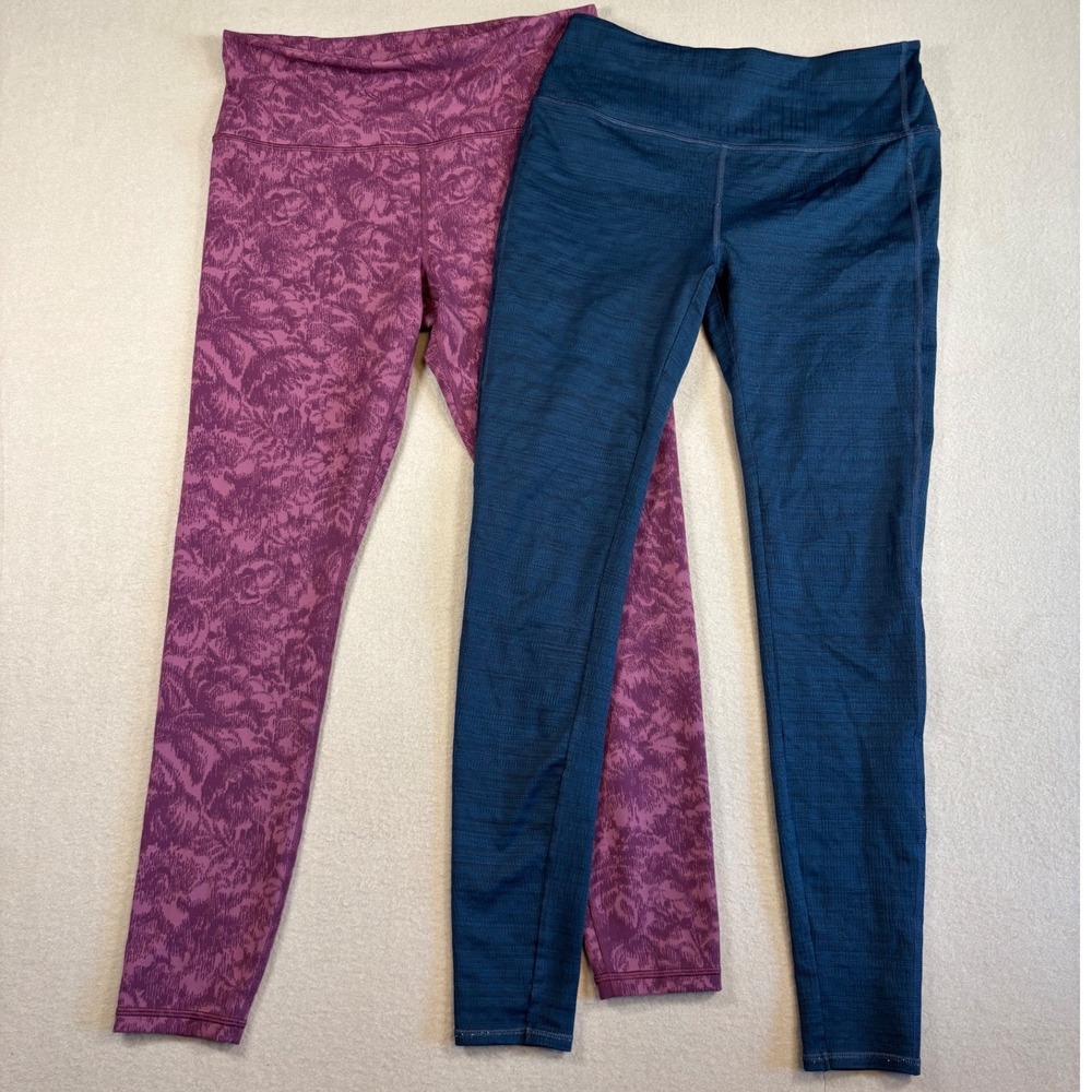 Athleta Leggings Bundle Elation Textured Tight Purple Floral Blue Space Dye L